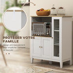 Meuble armoire micro-ondes pour cuisine avec 1 niche, 3 portes passe-câbles 80 x 35 x 97 cm blanc et aspect bois