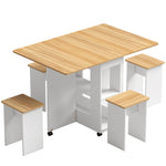 Ensemble table salle à manger pliante avec 4 chaises, table de cuisine avec chaises pour 4 personnes, roulettes, chêne-0