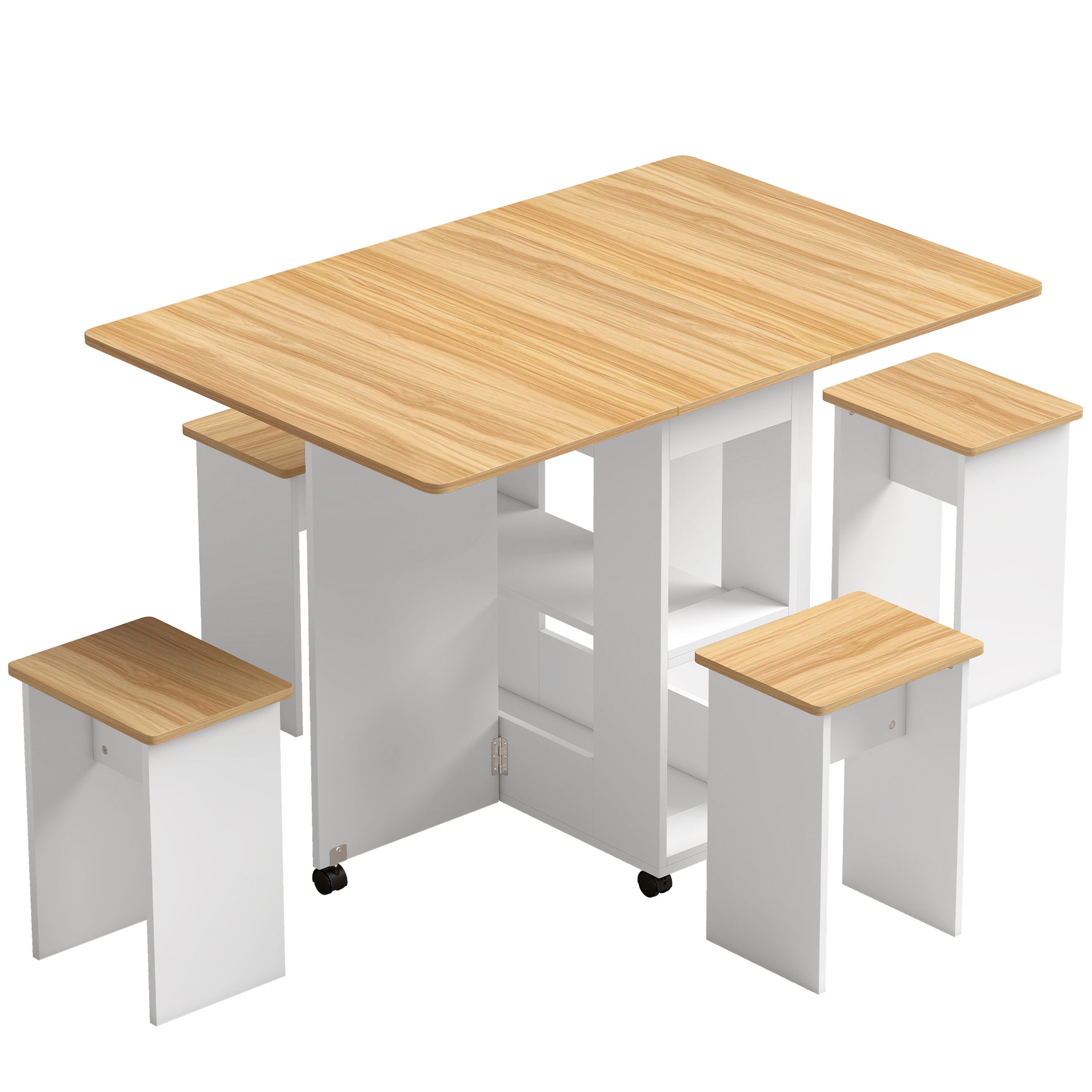 Ensemble table salle à manger pliante avec 4 chaises, table de cuisine avec chaises pour 4 personnes, roulettes, chêne-0