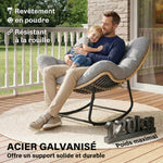 Fauteuil à bascule de jardin pour intérieur et extérieur, rocking chair en résine tressée avec coussin moelleux, gris