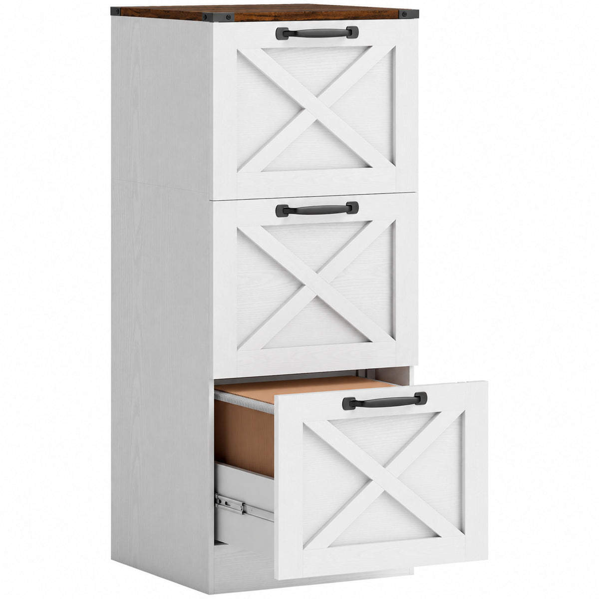 Cassettiera da ufficio con 3 cassetti, cartelle sospese per formati Lettera/A4, stile rustico, 40x40x101 cm, bianco