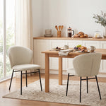 Juego de 2 sillas de comedor con asiento tapizado en tela efecto lino, patas de acero estable, diseño moderno, color crema