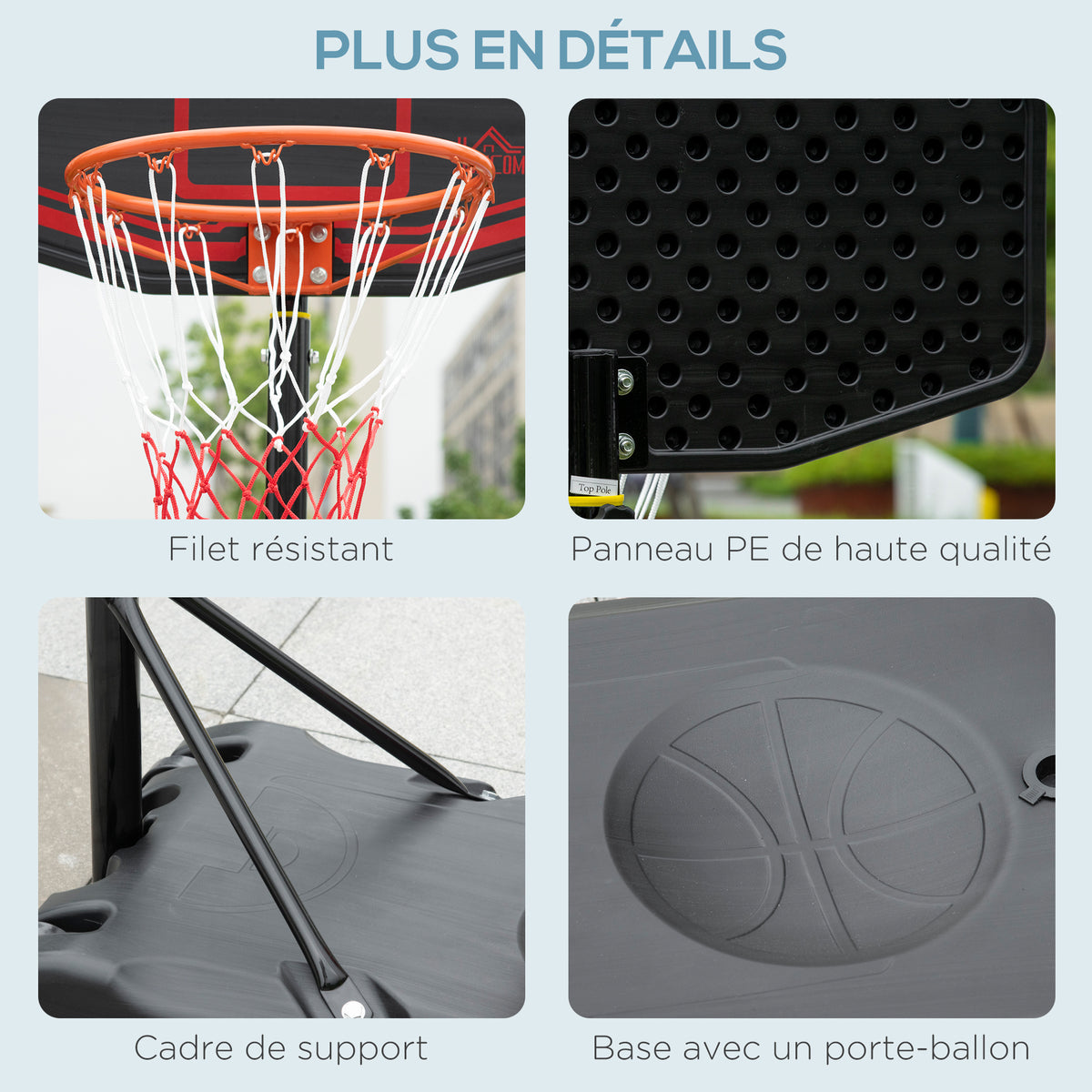 Buitenbasketbalpaal met ring, verzwaarde voet op wielen, verstelbare hoogte 2,1-2,6 m (basket)