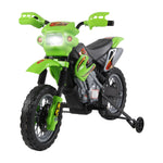 Elektro-Motorrad für Kinder, Kinder-Motocross mit 6-V-Batterie, Scheinwerfern, Musik und Stützrädern, 3 bis 6 Jahre, Traglast 25 kg, Grün und Schwarz