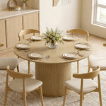 Table à manger ronde pour 4-6 personnes, Ø 120 x 75 cm, table de cuisine avec base cylindrique cannelée, bois naturel