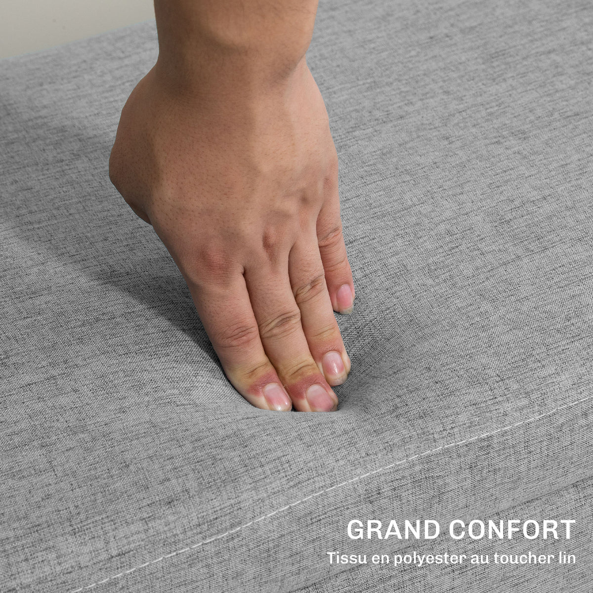 Banc coffre rangement rembourré aspect lin pour chambre à coucher, entrée, salon, charge 220 Kg, 110 x 39 x 45 cm, gris