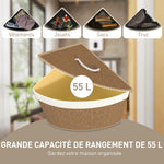 Panier à Linge en Bambou 55L, Panier Triangle avec Sac Amovible et Lavable, Couvercle, Poignée, 35x35x60cm, Marron
