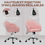 Chaise de bureau, fauteuil de bureau ergonomique, hauteur réglable, assise et dossier rembourrés, rose