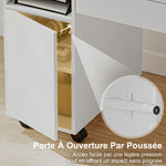 Bureau d'ordinateur sur roulettes, table informatique avec abattant, tiroir, placard et compartiment, 130 x 58 cm, blanc