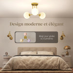 Plafonnier LED 25W, luminaire plafonnier 3 lumières avec douilles G9, abat-jour globe, 42 x 42 x 26,5 cm, doré