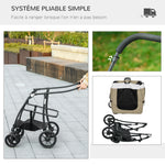 Poussette pliable animaux chien chat nacelle amovible bandoulières 4 roues 81 x 58 x 97,5 cm kaki