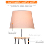Lampadaire design contemporain dim. 40L x 40l x 160H cm 40 W max. 3 étagères intégrées bois massif pin métal noir lin beige