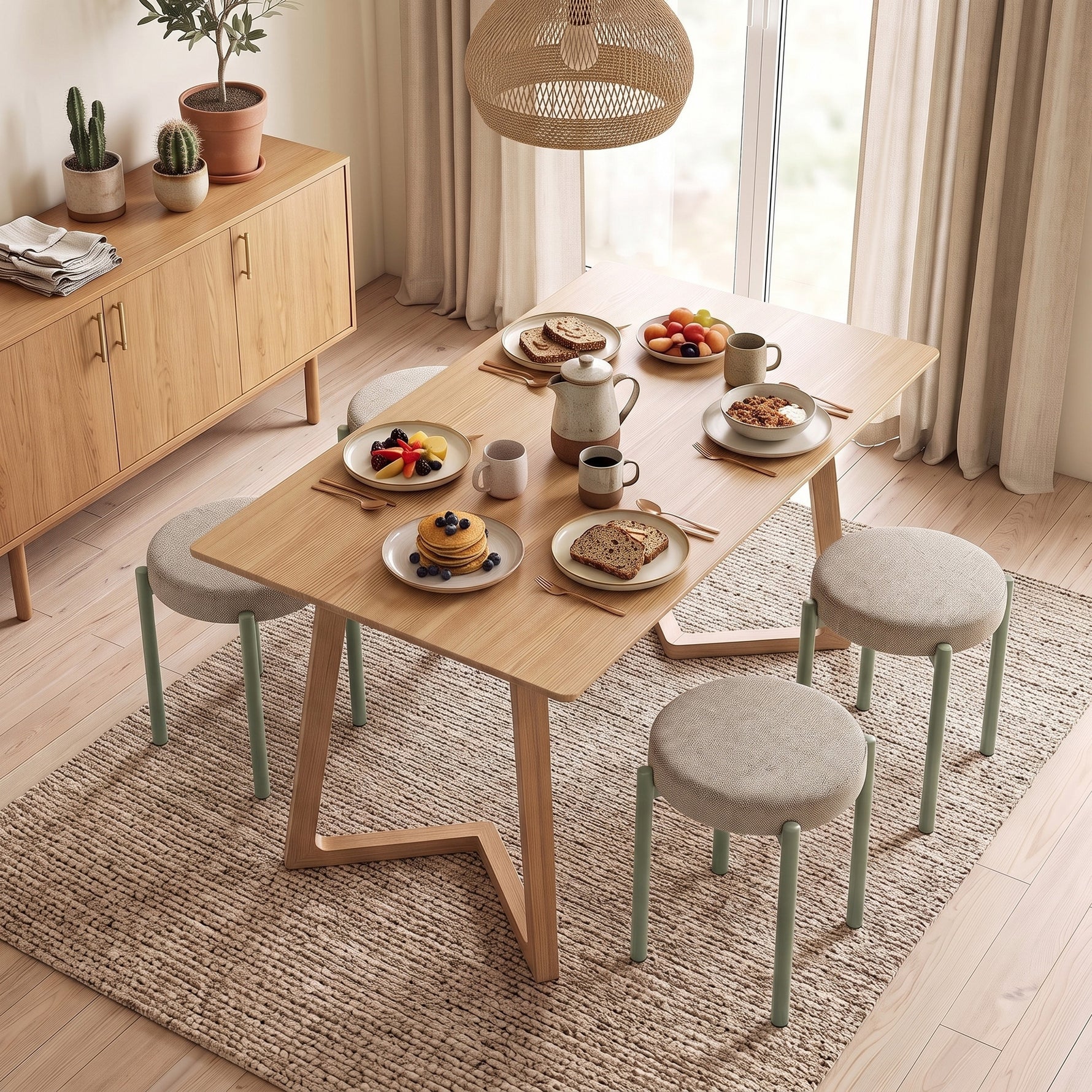 Lot de 4 Tabourets Empilables Ronds avec Assise Rembourrée, sans Dossier, Gain de Place, 45 x 45 x 47,5 cm, Marron Cair