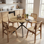 Table à Manger Ronde pour 4 Personnes 100 cm, Style Industriel avec Plateau Aspect Bois, Piètement Croisé en Acier Chêne
