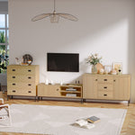 Meuble TV max. 50 pouces 3 compartiments 2 passe-câbles avec porte coulissante - dim. 120L x 39,5l x 46H cm
