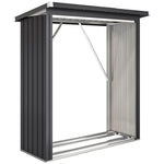 Abri-bûches couvert support pour bois de chauffage plancher surélevé toit incliné, acier galvanisé 150x66,5x150cm gris