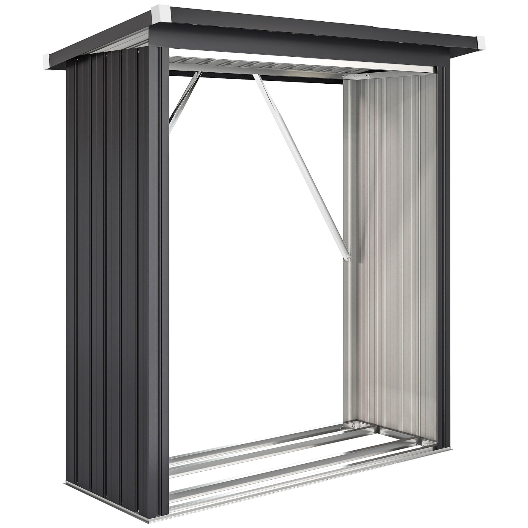 Abri-bûches couvert support pour bois de chauffage plancher surélevé toit incliné, acier galvanisé 150x66,5x150cm gris