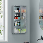 Armoire à Pharmacie 3 étagères 4 Niveaux 30L x 12l x 60H cm Porte Verre trempé Symbole Croix Acier Inoxydable brossé