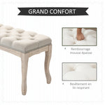 Banc Banquette capitonnée Style Classique 110 cm Bout de lit Rembourrée en lin piètement Bois hévéa sculpté Beige