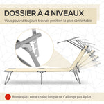 Transat Bain de Soleil Pliable Chaise Longue Pliante Dossier Inclinable Multi-positions et Pare-Soleil réglable