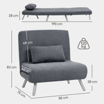 Poltrona letto singola, poltrona convertibile 3 in 1 con schienale regolabile, cuscino, seduta ampia, grigio scuro