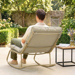 Fauteuil à Bascule Extérieur Coussin Moelleux 125cm Large 64cm en Acier et Textilène Beige et Doré