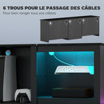 Meuble TV avec éclairage LED pour télévision jusqu'à 70 pouces, 160cm avec étagères en verre réglables, noir