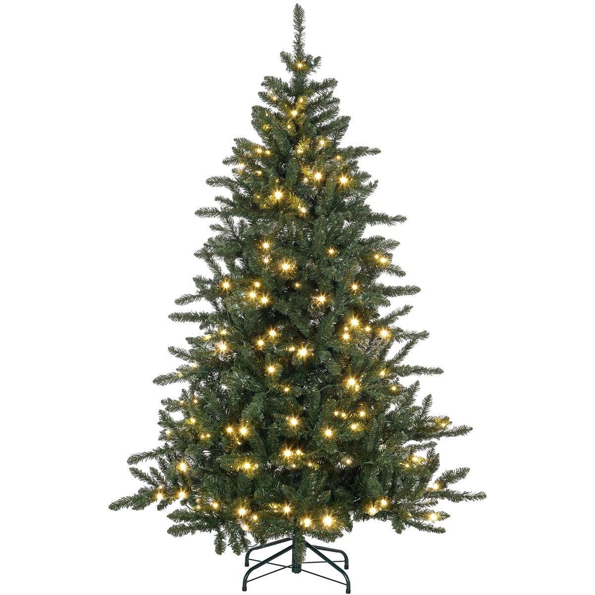 Sapin de Noël Artificiel 180 cm arbre de Noël lumineux LED blanc chaud 872 branches base en métal - vert
