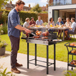 Barbecue charbon de bois BBQ avec grille de gril à 3 niveaux et étagères latérales pliables, 118 x 32 x 90 cm, noir