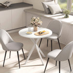 Ronde eettafel voor 2 personen met blad in houtlook en gekruist stalen onderstel, wit