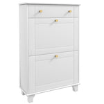 Meuble chaussure entrée étroit avec tiroirs à portes abattants et étagère réglable, 60 x 23,5 x 98,5 cm, blanc