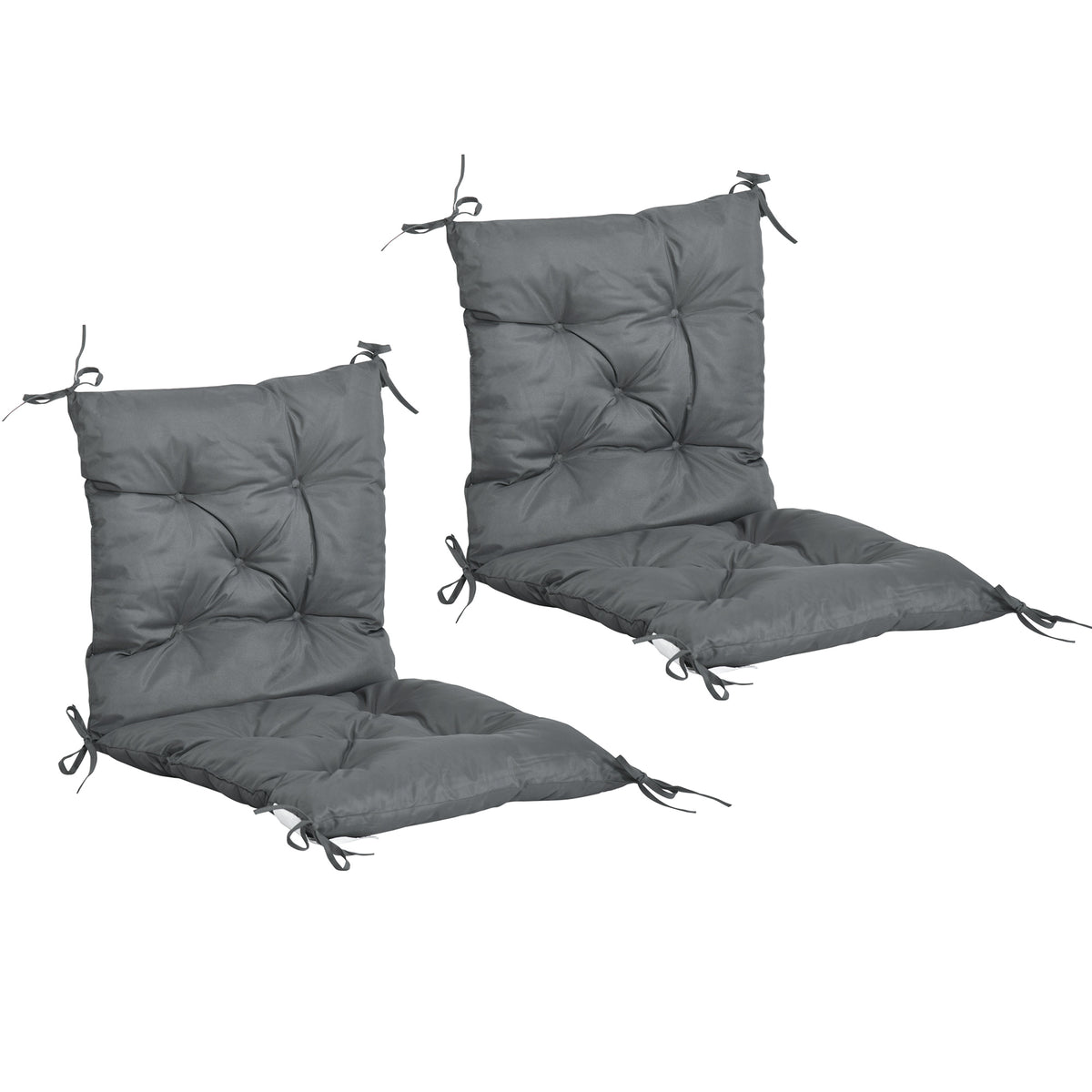 2er-Set Outdoor-Stuhlkissen, Sitzkissen mit Befestigungsbändern, Gartenkissen für Terrasse oder Balkon, 98 x 50 x 8 cm, grau