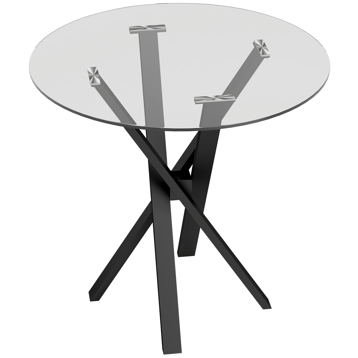 Tavolo da pranzo rotondo per 4 persone, Ø 80 x 75 cm, tavolo da cucina, piano in vetro temperato, trasparente