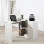Bureau d'angle rotatif à 180°, bureau d'ordinateur, bibliothèque, tiroir, placard, poste de travail, 117x82x74cm, blanc