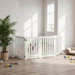 Barrière de Sécurité Chien Pliable Double Face en Bois, 4 Panneaux avec Porte, Pieds de Support, 205 x 60 cm, Blanc