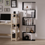 Boekenkast met 5 niveaus, S-vormig opbergmeubel met planken, opbergrek voor woonkamer, slaapkamer en kantoor, 60 x 24 x 184,5 cm, zwart, wit