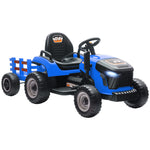 Tracteur électrique enfants avec remorque amovible, voiture électrique enfants, télécommande 2,4G, 139x58x55cm, bleu