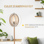Lampadaire sur Pied Circulaire 40 W Max. Abat-Jour bois naturel clair dim. Ø 38 x 160 cm