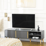 Mueble de TV escandinavo para televisores de hasta 55 pulgadas, 2 puertas, 2 nichos con pasacables, 150 x 35 x 45 cm, gris oscuro