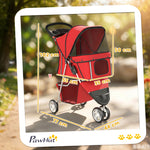 Poussette pour Chien 4 Roues, Chariot Pliable avec Auvent Réglable, Panier de Rangement, 77x44x102cm, Rouge