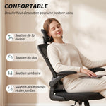 Chaise de Bureau Ergonomique, Fauteuil de Bureau en Maille avec Appui-Tête et Soutien Lombaire Réglables, Noir