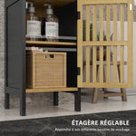 Meuble bas de salle de bain en bambou avec placard 1 porte niche ouverte 32 x 30 x 90,5 cm, noir et bois