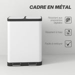 Sukaldeko zaborrontzia, 2 x 30L, metalezko pedalarekin, 2 konpartimentu, ixte leuneko estalkia, 60L, zuria