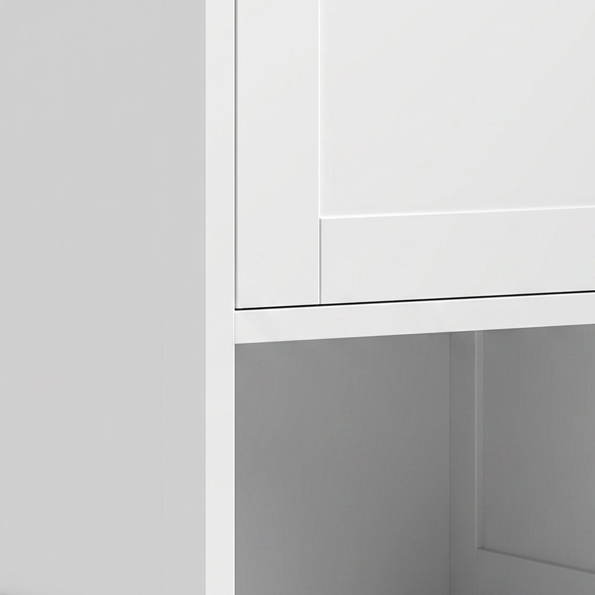 Mueble de baño alto, mueble de almacenamiento con 2 puertas, 2 compartimentos abiertos, estante ajustable, blanco