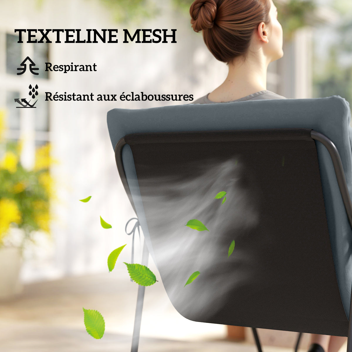Salon de Jardin 4 Pièces avec Coussins Épais 8cm Ensemble Mobilier Extérieur en Acier et Textilène Respirant Gris
