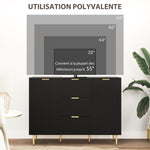 Buffet meuble cuisine rangement avec 3 tiroirs, étagères réglables, placards à portes cannelées, 120 x 40 x 90 cm, noir