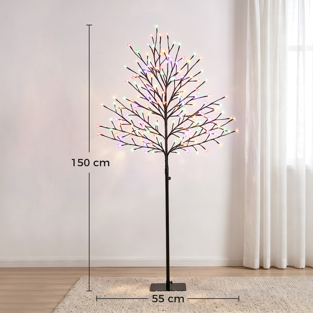 150cm Light-up Artificial Cherry Blossom Tree, 160 LEDs and 16 Flexible Branches, Indoor and Outdoor Decoration