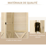 Paravent intérieur en bois 4 panneaux séparateur de pièce pliable panneau perforé 152 x 1,7 x 144,5 cm bois naturel