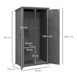 Armoire de jardin, abri jardin sur pied, avec 2 étagères, toit incliné et bitumé, en bois massif, 90x54,5x168,5cm, gris