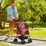 Poussette buggy pliable chien chat panier rangement porte-gobelets tissu 300D Oxford imperméable 4 roues rouge
